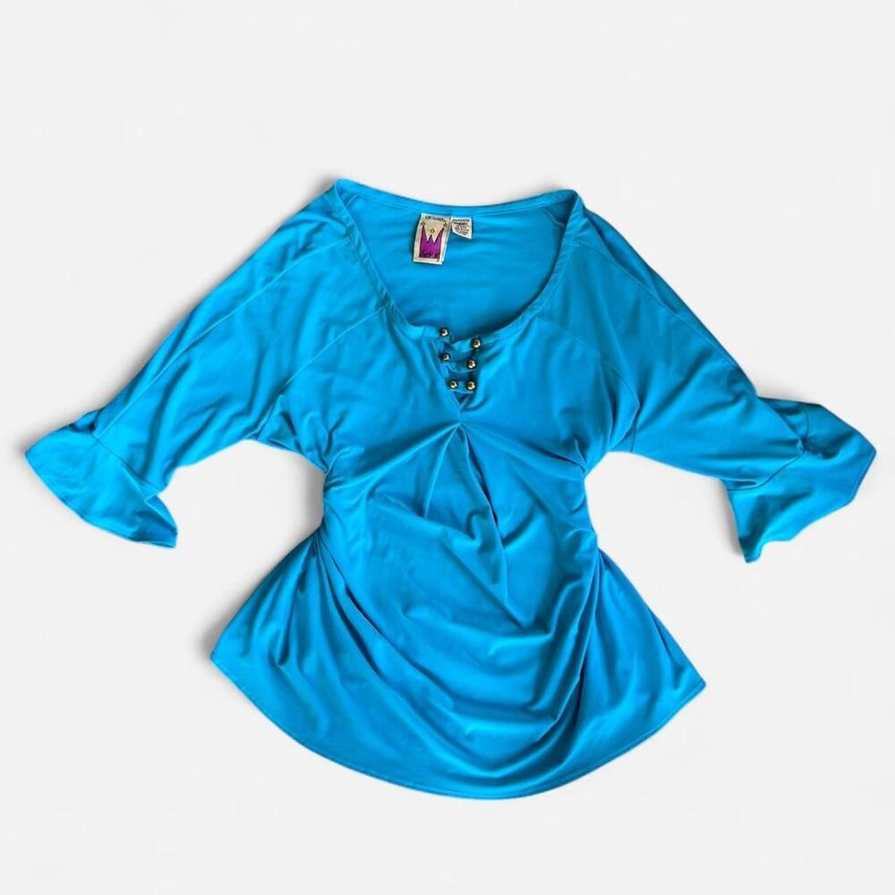 Anthony Vintage Blue Indie Blouse Gold Button Detail Size L